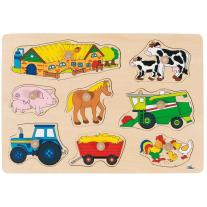 Дървен пъзел с дръжки Goki, Ферма