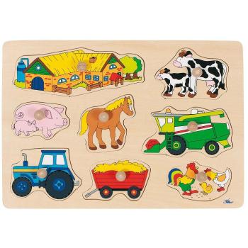 Дървен пъзел с дръжки Goki, Ферма