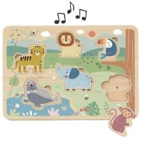 Дървен пъзел със звуци Tooky Toy Животни