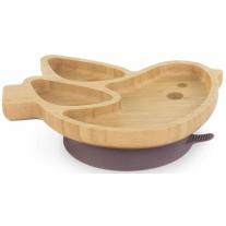 Дървена чиния с вакуум Miniland - Eco Friendly, Птичка