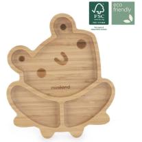 Дървена чиния с вакуум Miniland - Eco Friendly, Жабка