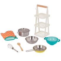 Детски комплект тенджери и тигани с поставка за съхранение Battat, 9 части