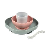 Детски силиконов комплект за хранене BEABA, 4 части, Eucalyptus