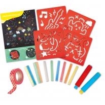 Детски творчески комплект Hape, Забавно рисуване с тебешири и шаблони