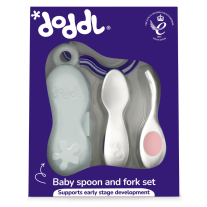 Иновативен сет прибори за хранене за бебета над 6 месеца Doddl, светло розов