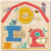 Дървена активна дъска Tooky Toy, Къща с ключалки