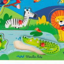 Дървен музикален пъзел Moulin Roty, Les Popipop, Животни