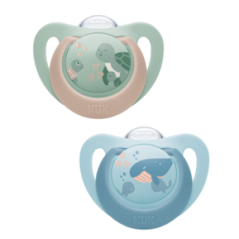 Силиконови залъгалки NUK 18+ мес., 2 бр., Костенурка/Кит