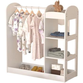 Детска дървена стойка за дрехи с огледало Ginger Home С рафтове и закачалки бяла
