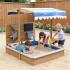 Детски Дървен Пясъчник GINGER HOME с Регулируем Покрив – с Пясъчна Мелница, Писта за Колички и Аксесоари
