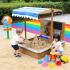 Детски Дървен Пясъчник GINGER HOME с Регулируем Покрив – с Пясъчна Мелница, Писта за Колички и Аксесоари