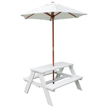 Детски дървен градински комплект с маса за пикник и чадър Ginger Home