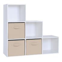 Детска Етажерка, Органайзер за Играчки с 6 Отделения и Текстилни Кутии GINGER HOME Бяла Монтесори Мебел