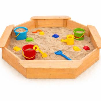 Детски дървен пясъчник GINGER HOME 8-странен модел с 4 седалки 134.5×134.5