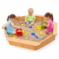Детски дървен пясъчник GINGER HOME 8-странен модел с 4 седалки 134.5×134.5