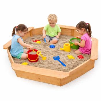 Детски дървен пясъчник GINGER HOME 8-странен модел с 4 седалки 134.5×134.5