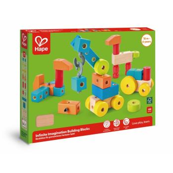 Комплект дървени, цветни кубчета за игра Hape, 44 части
