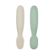 Комплект от 2бр. силиконови лъжици за бебешко захранване Beaba, Sage-green/Velvet-grey