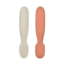 Комплект от 2бр. силиконови лъжици за бебешко захранване Beaba, Terracotta/Velvet grey