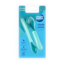 Пластмасови термосензорни лъжички Canpol babies, 4м+, 2 бр., тюркоаз