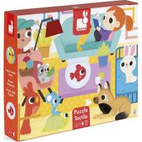 Образователен дървен пъзел за осезание Janod, Домашни любимци, 20 части