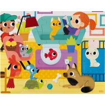 Образователен дървен пъзел за осезание Janod, Домашни любимци, 20 части