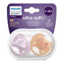 Ортодонтични залъгалки Philips AVENT Ultra Soft 6-18м, с декорация Куче и Цвете
