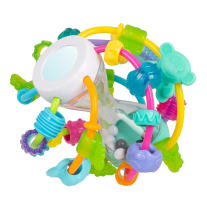 Активно-двигателна бебешка играчка PlayGro Топка Играй и опознавай, дрънкалка и гризалка 2-в-1, с безопасно огледало, 6м+