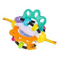 Играчка дрънкалка PlayGro Топка Откривател с тракащи мъниста, меки дръжки за гризане и сатенени панделки, 6м+