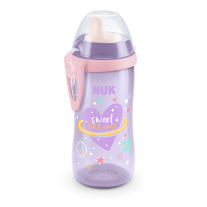 NUK Kiddy Cup 300мл, с твърд накрайник, 12+м. Glow in the Dark Розава