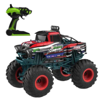Радиоуправляема офроуд кола 1:10, с дистанционно управление и големи гуми Crazon, Червена