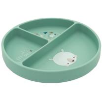 Силиконова чиния за хранене с вакуумна основа и три разделения Sassi 6м+ Мечка