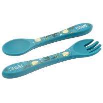 Силиконов комплект за хранене с вилица и лъжица Sassi Слон