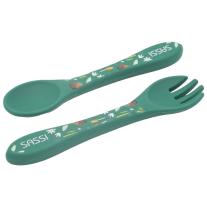 Силиконов комплект за хранене с вилица и лъжица Sassi Лисица