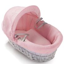 Kinder Valley Плетена бебешка кошница със сенник - светло розова