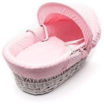 Kinder Valley Плетена бебешка кошница със сенник - розова