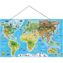 Карта на света, 2 в 1, дървен пъзел с 90 магнитни части Woody 
