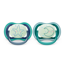 Светещи в тъмното ортодонтични залъгалки Philips Avent Ultra Air Night 6-18м сини с декорация Звезда и Луна