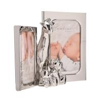 Посребрена двoйна рамка за снимки с жираф и мечета Widdop Bambino Giraffe & Teddies