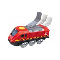 Захранващ енергиен влак с манивела и USB Hape, Червен