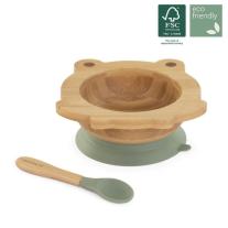 Miniland Eco Friendly Дървена купичка с вакуум +лъжичка Жабка - 89470