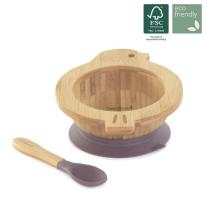 Miniland Eco Friendly Дървена купичка с вакуум +лъжичка Птичка - 89471