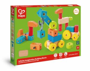 Комплект дървени, цветни кубчета, Hape, 44 части