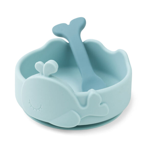 Silicone-StickandStay-bowl-and-baby-spoon-Wally-Blue-Front-PS