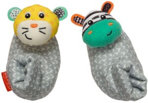 Бебешки меки пантофки с дрънкалка, Infantino, Зебра и тигър