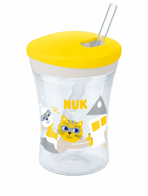 Чаша със сламка Nuk Evolution - Action Cup, 230 ml, жълта