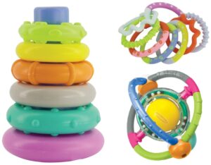 Комплект 3 цветни бебешки играчки, Infantino, 15 части