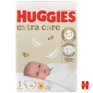 ПЕЛЕНИ HUGGIES EXTRA CARE, РАЗМЕР 1, 2-5 КГ, 50 БРОЯ