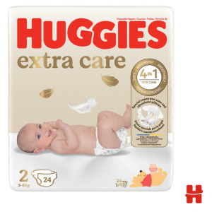 ПЕЛЕНИ ЗА НОВОРОДЕНИ HUGGIES EXTRA CARE, РАЗМЕР 2, 3-6 КГ, 24 БРОЯ