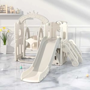Детски комплект за игра Feelkids 2 в 1 Замък, пързалка и люлка в бежов цвят